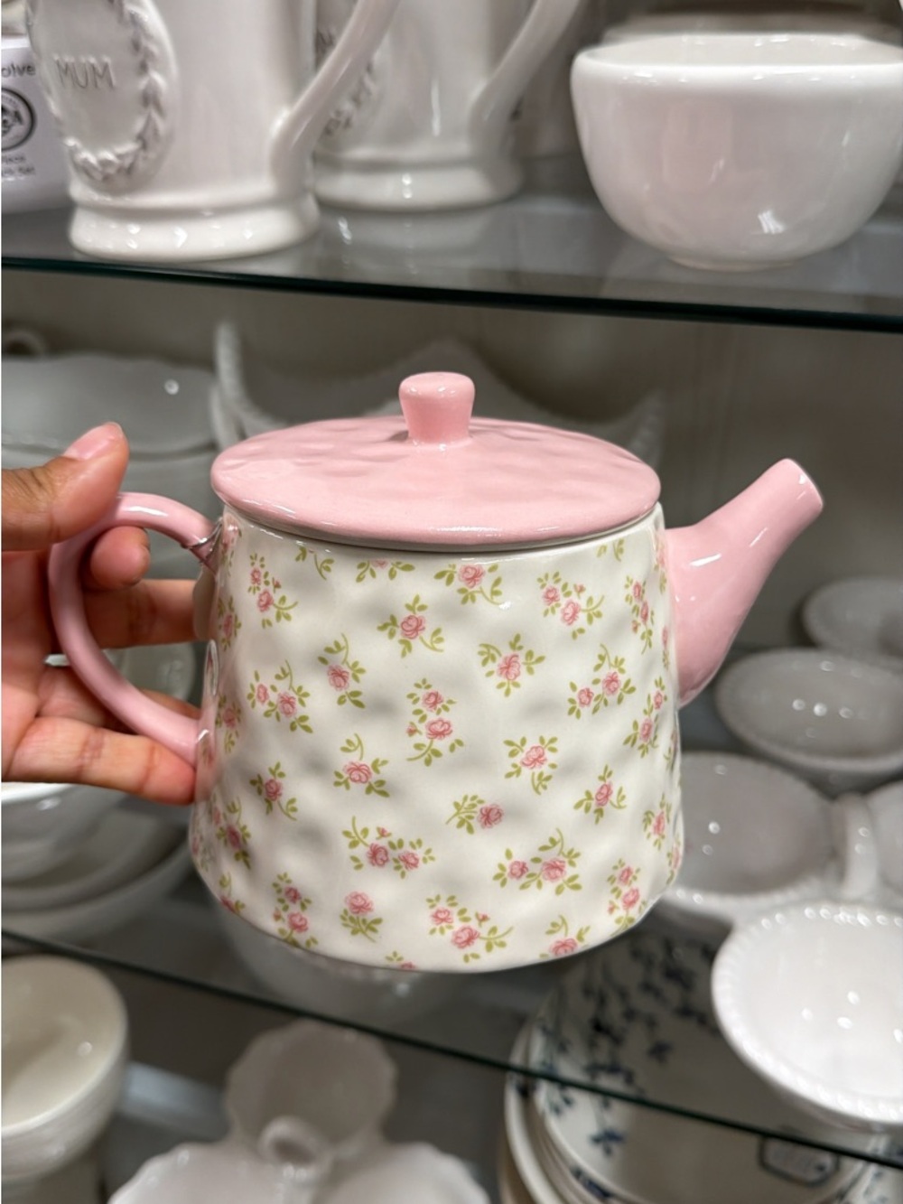 Pink Floral Ceramic Teapot with Lid